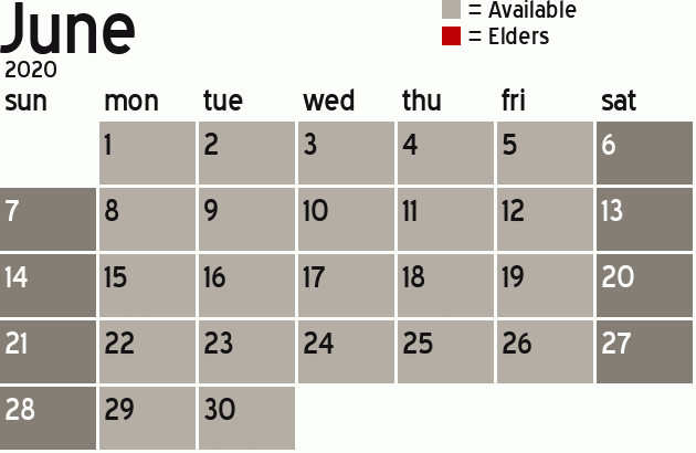 Missionary Dinner Calendar